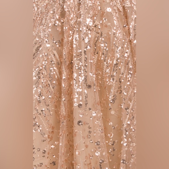 MAC DUGGAL V NECK SEQUIN EMBROIDERED FIT AND FLARE TAUPE MIDI DRESS - Picture 4 of 5